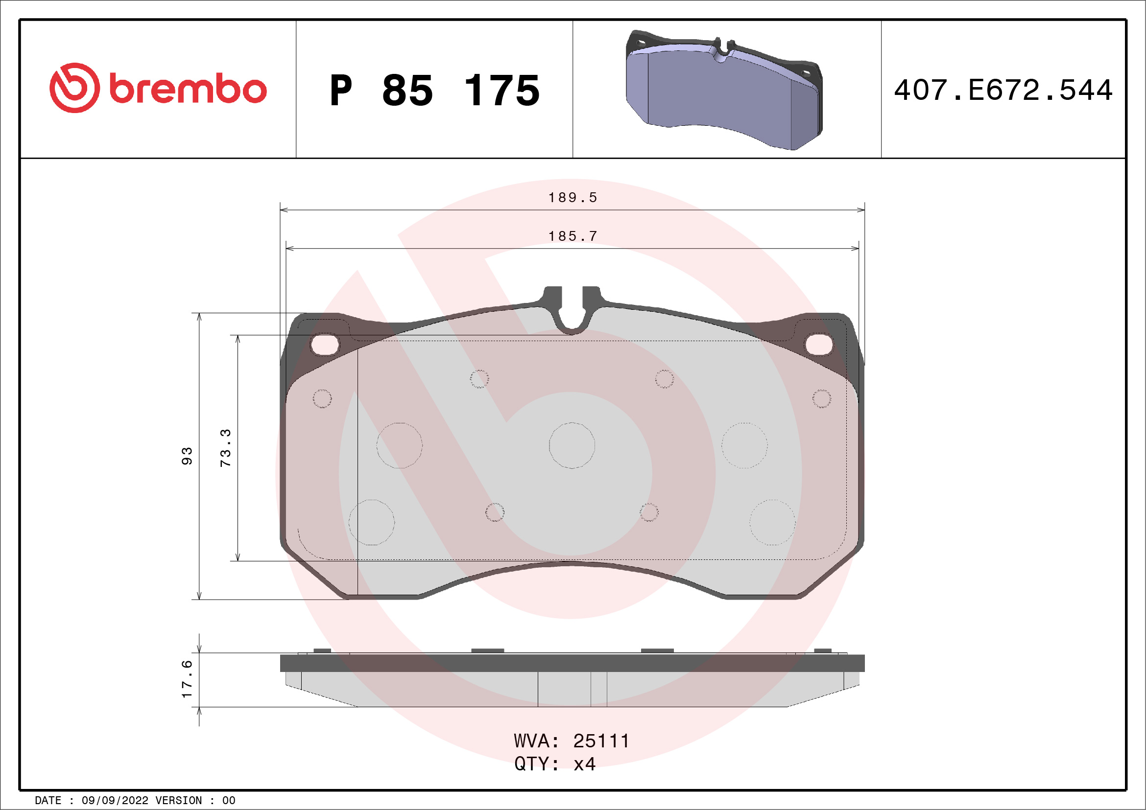A.B.S. P 85 175 BREMBO Bremsbelagsatz, Scheibenbremse